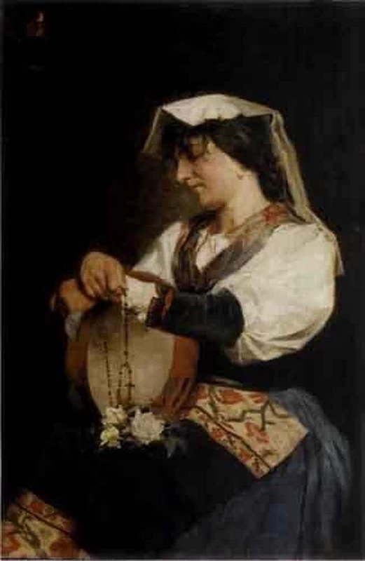 José Garnelo y Alda - Donna napoletana con rosario e rose